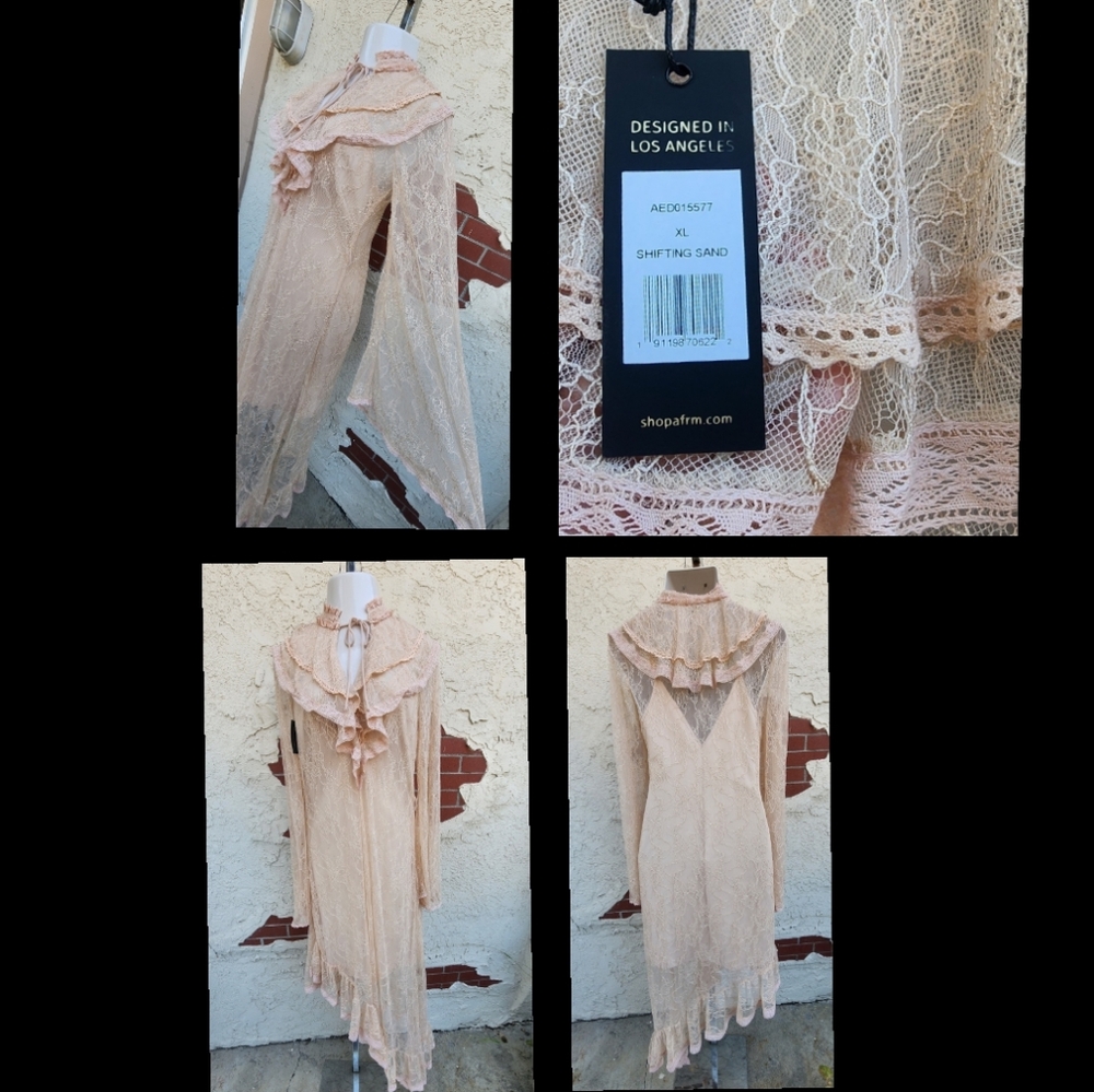 xl fit LARGE ? tall AFRM nude long maxi lace dress bell sleeve MISSING BELT